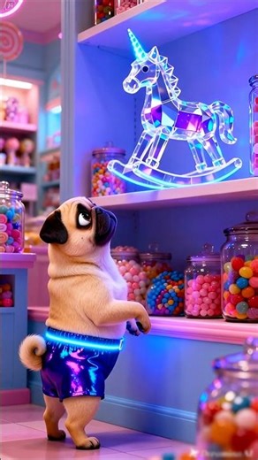 The Cute Pug's Neon blue Rocking Car Surprise! The Coolest Ride to Share with All His Friends!🐶😍