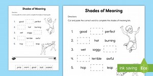 Shades of Meaning: Synonyms Cut and Paste Worksheet for K-2nd Grade