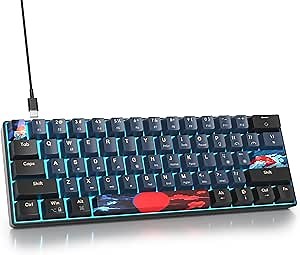 60 Percent Gaming Keyboard 60% Mechanical Keyboard LED Backlit Ultra Compact Wired Keyboard with Red Switch for Windows Laptop Gamer(61 Blue Samurai)
