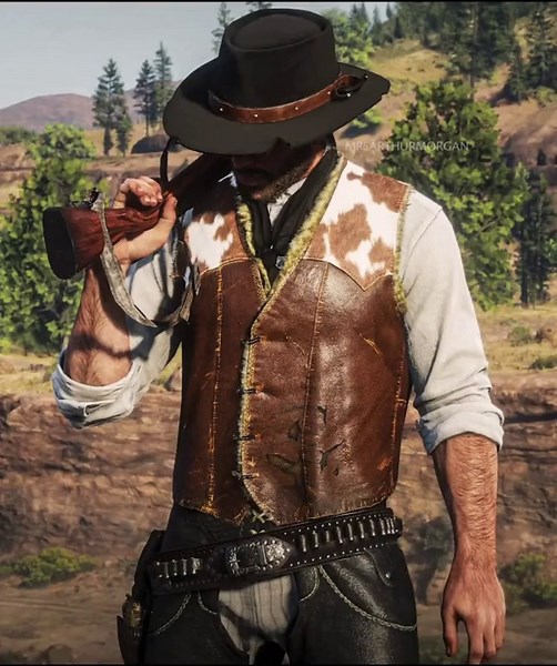 [Story Outfit] Worn Gambler’s Hat, Legendary Buck Vest, Everyday Shirt, Everyday Pants, Shotgun Chaps, Deluxe Quickdraw Boots, Gerden Spurs, Neckerchief, Bandit Gun Belt #reddeadredemption2 #rdr2 #rdr #reddeadredemption #rdo #reddeadonline #reddeadcommunity #reddeadoutfits #gaming #rockstargames #arthurmorgan
