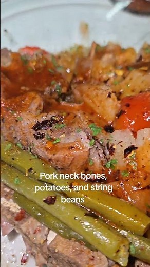 Pork neck bones, potatoes, and string beans #cookingwithmswalker