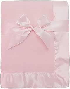 American Baby Company Fleece Blanket (30" x 40") with Silk-Like Satin Trim, Soft, Warm & Cozy, Pink, for Boys and Girls, Perfect for Baby Carrier, Stroller, Travel and Gifting
