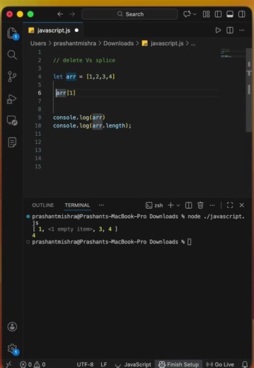 Delete VS Splice | Javascript Interview Question #dsa #javascriptinterview