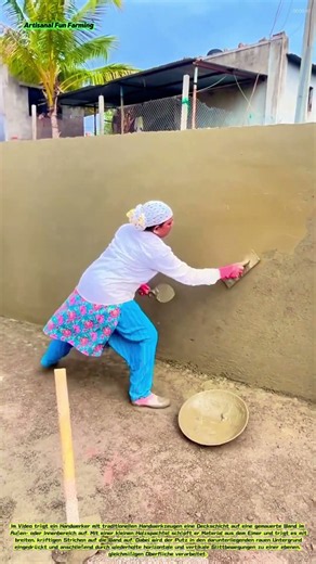Wandverputz: Manuelle Bearbeitung der Putzoberfläche mit einer Holzspachtel