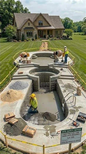 Satisfying Pool Construction Timelapse | Luxury Multi Level Pool Transformation #shorts