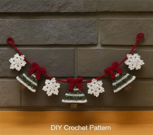 Christmas Tree and Snowflake Crochet Garland Pattern | Beginner-friendly | Holiday Garland Ornament | DIY | PDF - Etsy