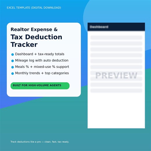 Realtor Expense Tracker (excel) | Mileage Log & Schedule C (digital Download) - Etsy