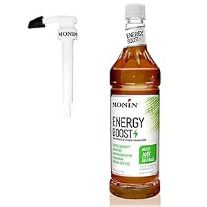 Monin - Energy Boost, Liquid Energy, Subtle Tea Flavor, Zero Added Sugar, Great for Coffee, Soda, & More, Low-Calorie, Contains Natural Caffeine, Gluten-Free, Clean Label (1 Liter + Pump)