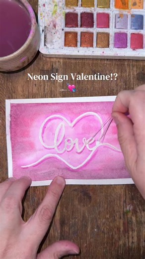@artbymackw on Instagram: "I need to do more of these! 💗 There’s so many cute options for a neon sign watercolor! Your initials or your last name would be so cute! 😩 if you had a neon sign at your wedding, you have to recreate it in watercolor! 🥲 #watercolorneonsign #neonsign #valentine #valentinesday #diyvalentine"