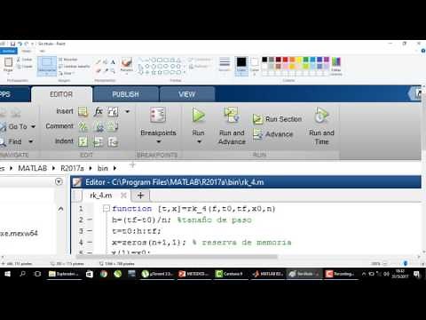 Metodo de Runge Kutta de cuarto orden para resolver EDO en MATLAB 2017
