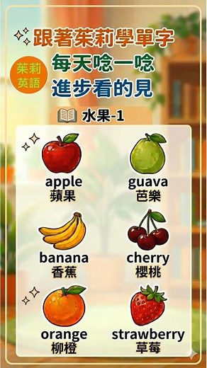 英文單字-水果-1 apple 蘋果 banana 香蕉 orange 柳橙guava 芭樂 cherry 櫻桃strawberry 草莓 #learnchinese #國中英語 #英文單字