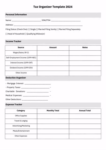 Minimalist Tax Organizer Template: Small Business Tax Deduction Worksheet (printable) - Etsy