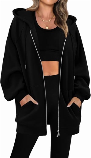 ONLYSHE Women's Zip Up Hoodies Oversized Fleece Long Sleeve Sweatshirts Casual Fall Jacket Coat with Pocket(S-3XL)