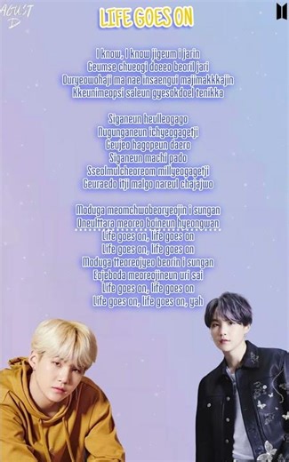 AUGUST-D SUGA LIFE GOES ON 💜 SONG LYRICS BANGTAN ,BIRTHDAY SPCIAL 9 MAR.🎂