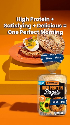 60K views · 270 reactions | Lay ‘em down, then stack ‘em up. Thomas’ High Protein Bagels give your breakfast a boost. Grab a pack today! | Thomas’ Breakfast | Facebook