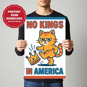 Grumpy Cat No KINGS in America Protest Sign - Printable Protest Poster Download - Anti Dictator Funny Political Art - Anti Trump Sign - Etsy