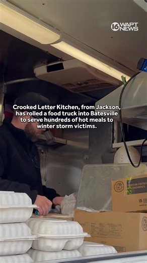 The Crooked Letter Kitchen food truck is providing hot meals to Batesville residents stranded without power due to a winter storm, offering a vital lifeline to the community. http://www.wapt.com/article/help-arrives-in-batesville-as-food-truck-serves-storm-victims/70179836 | 16 WAPT News