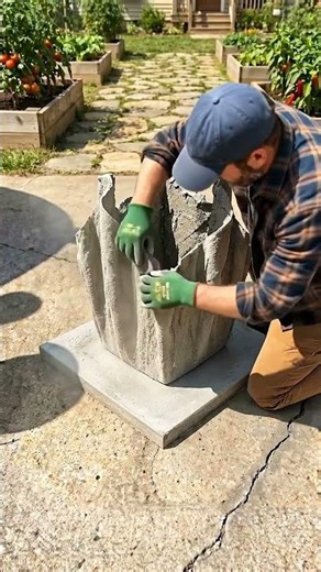 Draped Cement Planter DIY 🌿🪨 Designer Garden Pot From Fabric diy garden #shorts