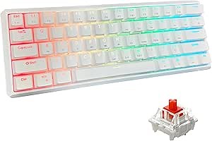 Snpurdiri 60% Wired Mechanical Gaming Keyboard, RGB Backlit 61 Keys Small Gaming Keyboard (White, Red Switches)
