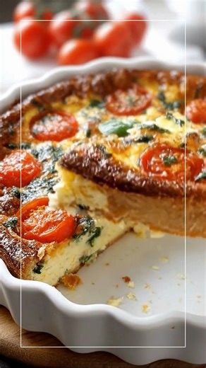 Tomato, Basil and Mozzarella Crustless Quiche A light, fresh, and simple dish with sunny tomatoes, soft mozzarella, and fragrant basil—an easy, cozy bite of Italian flavor. What You'll Need Eggs (6) Milk (1 cup) Cherry tomatoes, halved (1 cup) Shredded mozzarella (1/2 cup) Grated Parmesan (1/4 cup) Fresh basil, chopped (2 tbsp) Salt and pepper, to taste How to Make It 1. Preheat the oven to 350°F. Grease a pie dish. 2. In a bowl, whisk the eggs, milk, salt, and pepper. 3. Stir in mozzarella, Par