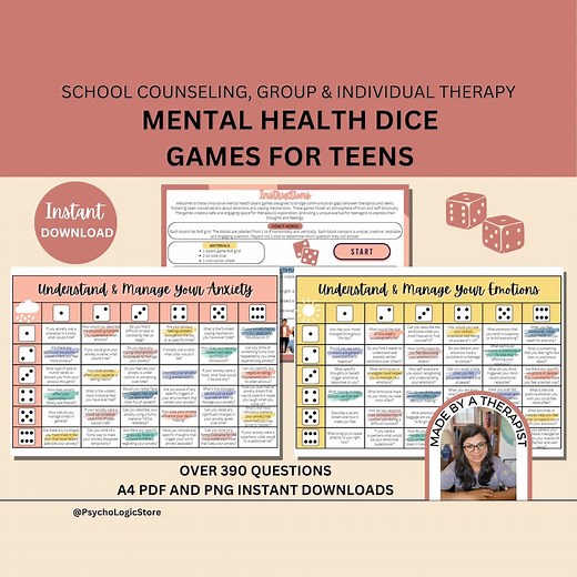School Counseling & Therapy Dice Game for Teens, Group Therapy, Therapy Questions for Anxiety, Depression, Anger, Eating Disorders, Bullying - Etsy