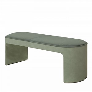 Light Green Leather and Fabric Bench
