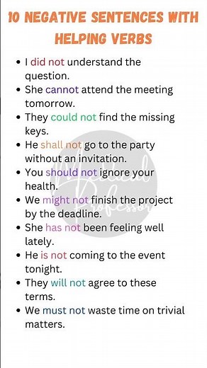 "10 More Negative Sentences with Helping Verbs to Perfect Your Grammar 🚫📖"