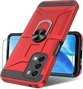 ATUMP for Oneplus Nord N200 5G Case with HD Screen Protector, 360° Rotation Ring Kickstand PC+ TPU Dual Layer Shock Absorption Protective Cover for Oneplus Nord N200 5G, Red