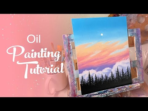 Oil Painting Tutorial - Sunset Clouds Tree Line (Beginner to Intermediate)