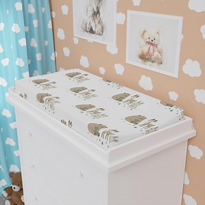 Woodland Bear and Deer Changing Pad Cover | Neutral Kawaii Nursery Pattern - Etsy Canada