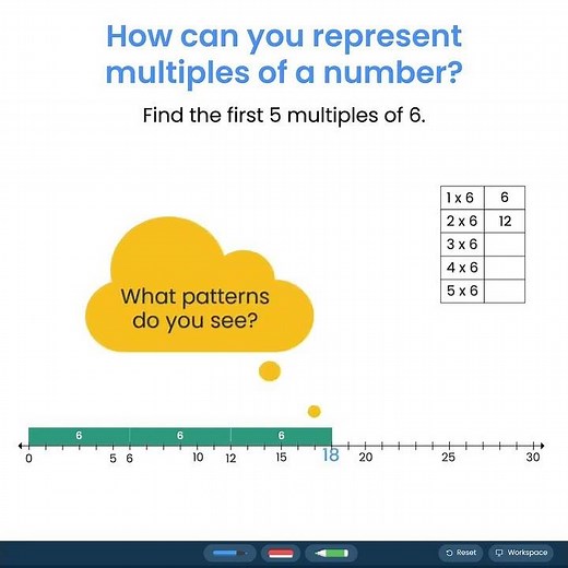 Find the first 5 multiples of 6 using Brainingcamp Manipulatives