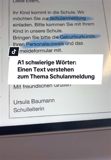 Schwierige Wörter im Deutsch A1: Text verstehen