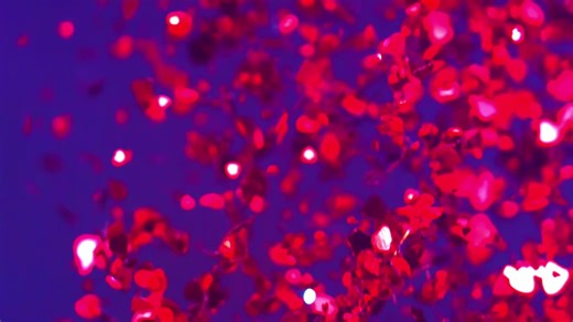 Red metallic confetti falling in slow motion over a purple background creating a mesmerizing and vibrant scene - Free Stock Video