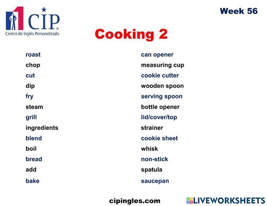 Cooking Week 56 worksheet