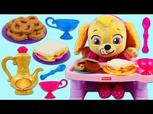 Feeding Paw Patrol Baby Skye with Play Doh & Magical Genie Tea Party Playset!