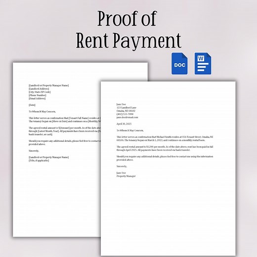 Proof of Rent Payment Letter Template | Editable in Google Docs & Word | Landlord Rent Verification Form - Etsy