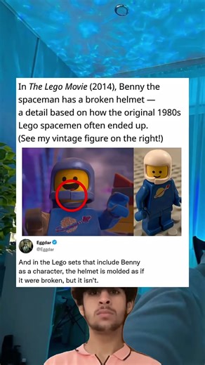 In The Lego Movie (2014), Benny the spaceman has a broken helmet - a detail based