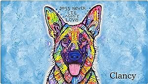 Drymate Personalized Pet Bowl Placemat, Dean Russo, Custom Dog & Cat Food Feeding Mat - Absorbent Fabric, Waterproof Backing - Machine Washable/Durable (USA Made) (16" x 28") (Dogs Never Lie)