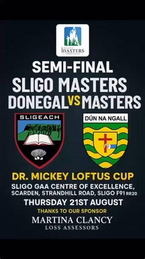 Big game this evening for the Masters of @sligogaa - facing Donegal at the Centre of Excellence at Scarden - throw in 7.30… if you can, watch them roll back the years… | Sligo GAA