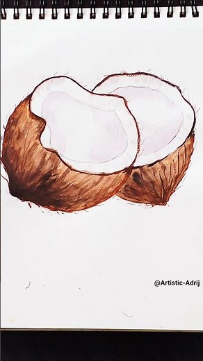 Coconut In Water Colour 🎨🖌️ #coconut #watercolor #realistic #crazy #kidsvideo #painting #sketch #art