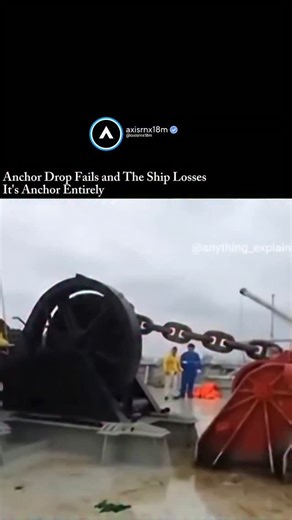 axisrnx18M on Instagram: "This video captures a catastrophic mechanical failure during an anchor drop on a large vessel. The footage begins with the massive anchor chain being released, but the braking system quickly fails to contain the momentum. As the chain accelerates to a dangerous speed, intense friction generates thick clouds of smoke and bright orange sparks from the windlass. The sheer force of the runaway chain causes the heavy machinery to shudder violently, and the metal begins to gl