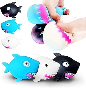 Squishy Shark Dough Stress Ball (3-Pack) Squeeze Sensory Toys, Sea Animals Squishy Toys for Kids and Adults Party Favors, Shark Squeeze Dough Ball, Easter Basket Stuffers