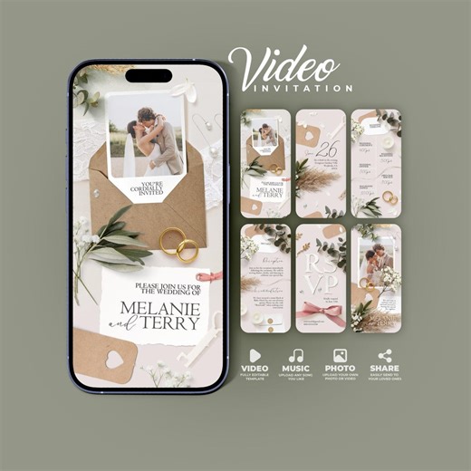 Animated Wedding Digital Invitation With Envelope: Elegant Video Invite With Music and RSVP, Modern Fully Editable Canva Template - Etsy