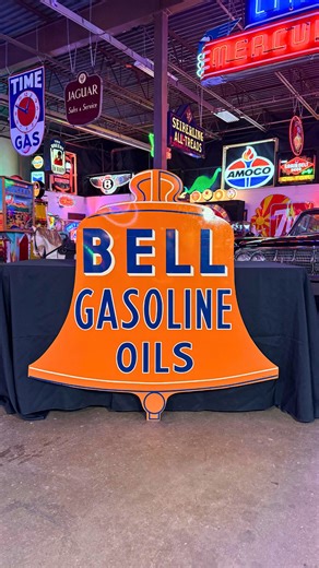 A standout from the golden era of American filling stations. This rare 1930s–40s Bell Gasoline/Oils tin sign features exceptional color, gloss and presence, discovered never displayed. Watch this sign sell with No Reserve during the 2026 Scottsdale Auction, Jan. 17–25 at WestWorld. Learn more: bit.ly/SD26FB-40SBellGasoline-OilsTinSign | Barrett-Jackson