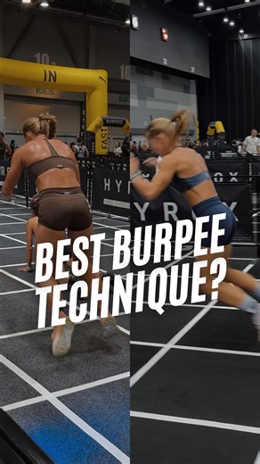 Lizzie May | Best Hyrox Burpee Technique? This side-by-side shows two common approaches: TOP: Step back + step in burpee BOTTOM: Jump back + step in... | Instagram