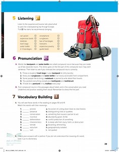 Listen to the experienced traveler talk about what to pack for a backpacking trip through Europe. Tick & the items he recommends bringing. rain jacket  جاسم العقيلي  - conversation - Mega goal 2 - ثاني ثانوي - المنهج السعودي