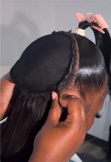 Half up half down ponytail quick weave hairstyle