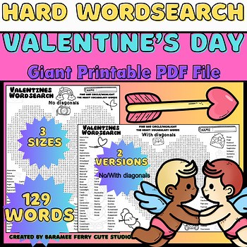 Giant Valentines Day Hard Word Search Collaborative Poster & Worksheet February