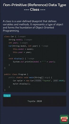 Non Primitive Reference Data Type – Class