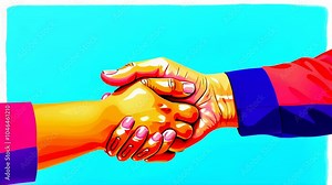 Illustration of a handshake symbolizing trust and partnership, highlighting unity and collaboration in vibrant graphic style.